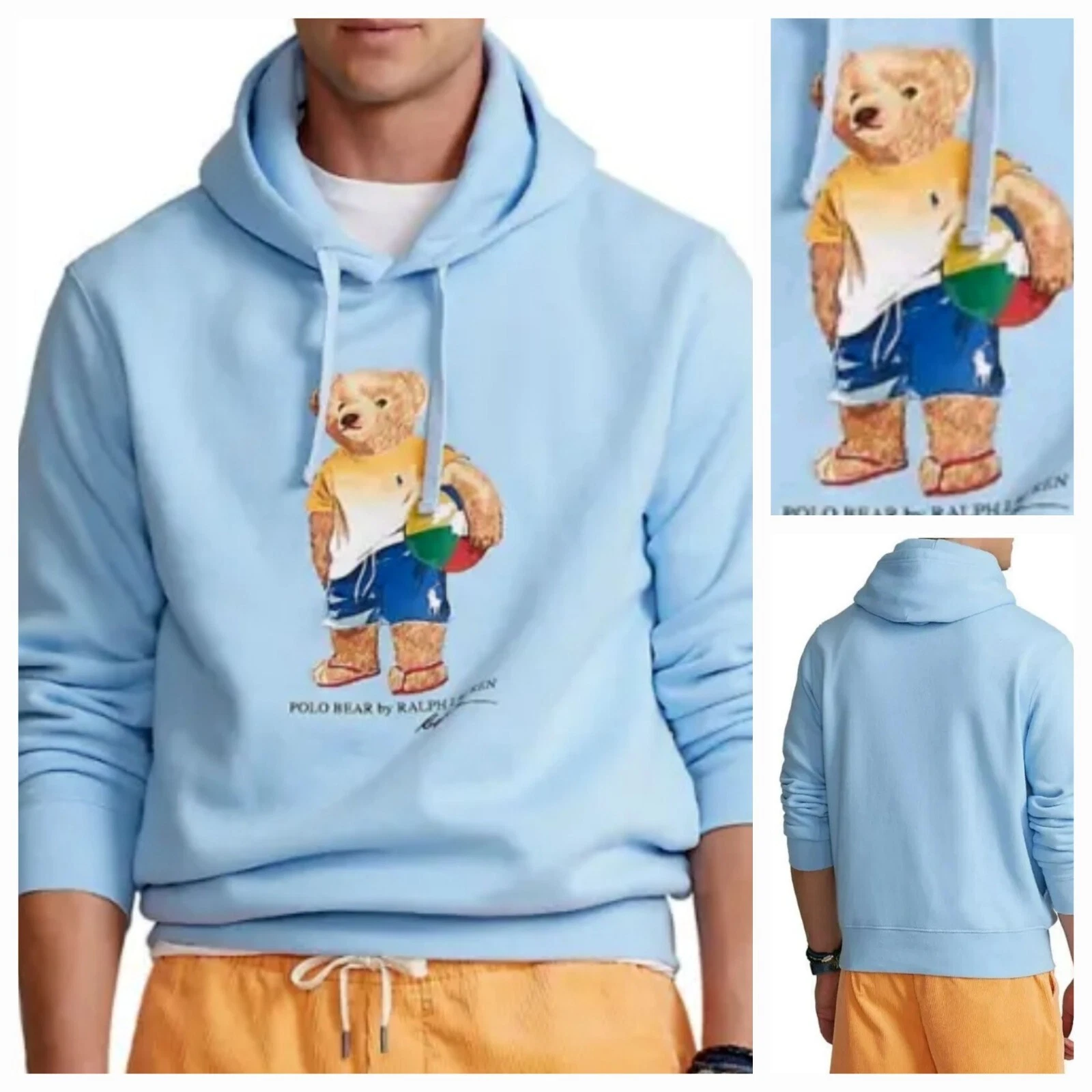New Polo Ralph Lauren Beach Polo Bear Hoodie Light Blue Men’s Size 3XLT NWT