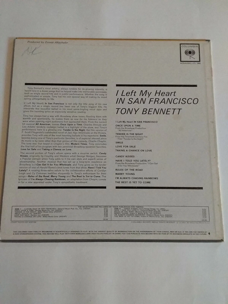 Tony Bennett I Left My Heart In San Francisco 1962 LP Mono Columbia CL 1869 VG