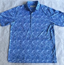 Donald Ross Polo Shirt Men  s Medium Blue Tropical leaf Short Sleeve Collar