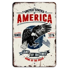 United States of America Land of the Free Bald Eagle Rustic Sign