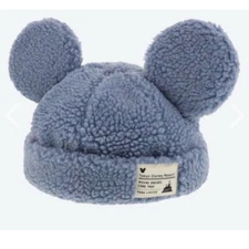 Tokyo Disney Resort Ears Mickey limited Fluffy Boa Cap Hat Blue Japan 58cm