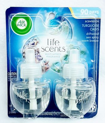 2 REFILLS Air Wick TURQUOISE OASIS Scented Oil Plug In Refill Driftwood Sea