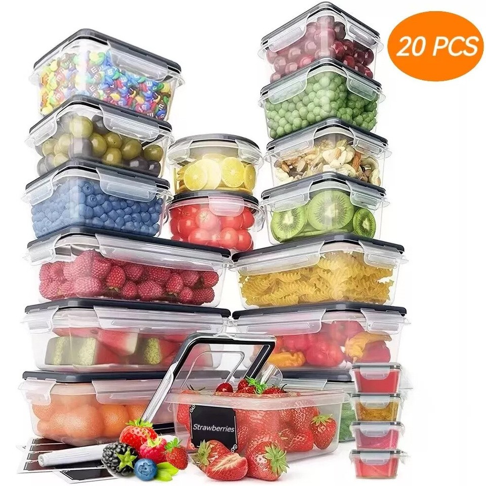 20X Clear Plastic Food Containers with lids Microwave Freezer Safe