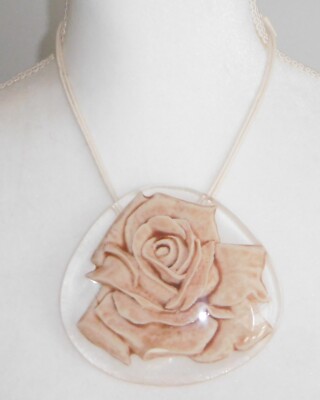 Sobral Rosas Wow Realistic White Rose Runway Style Artist Made Pendant Necklace