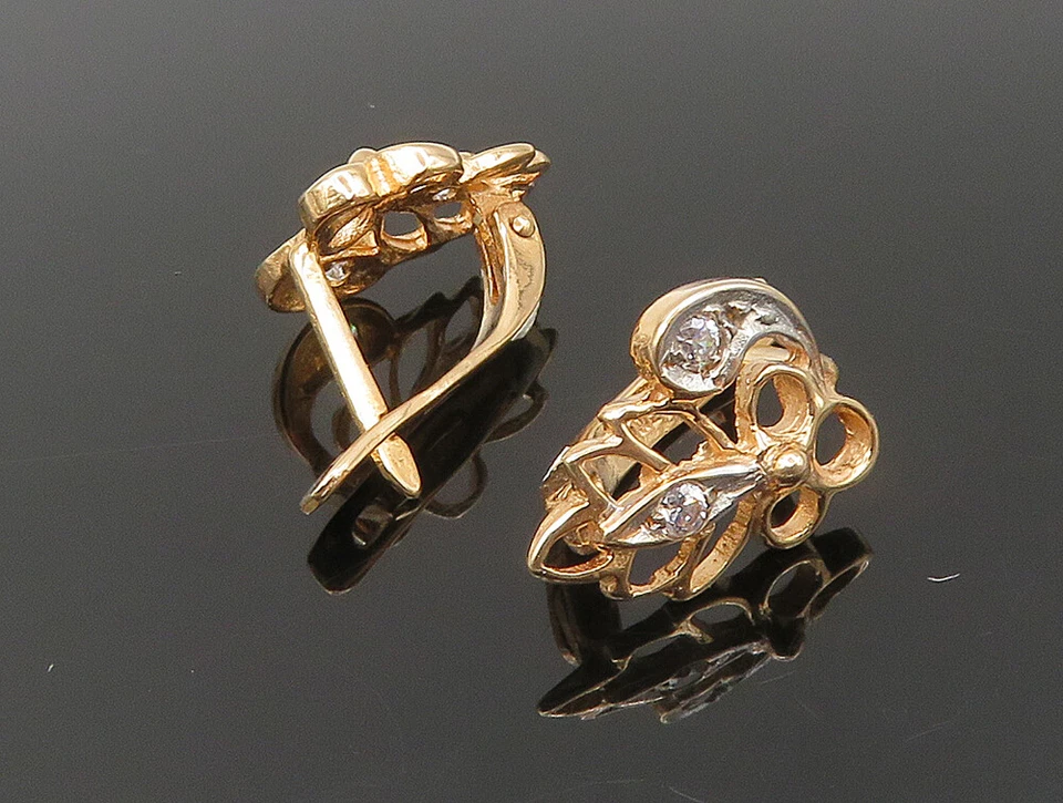 Pendientes colgantes vintage de zafiro blanco de oro rosa de 14 quilates de Europa del Este GE159 Foto 4 de 4