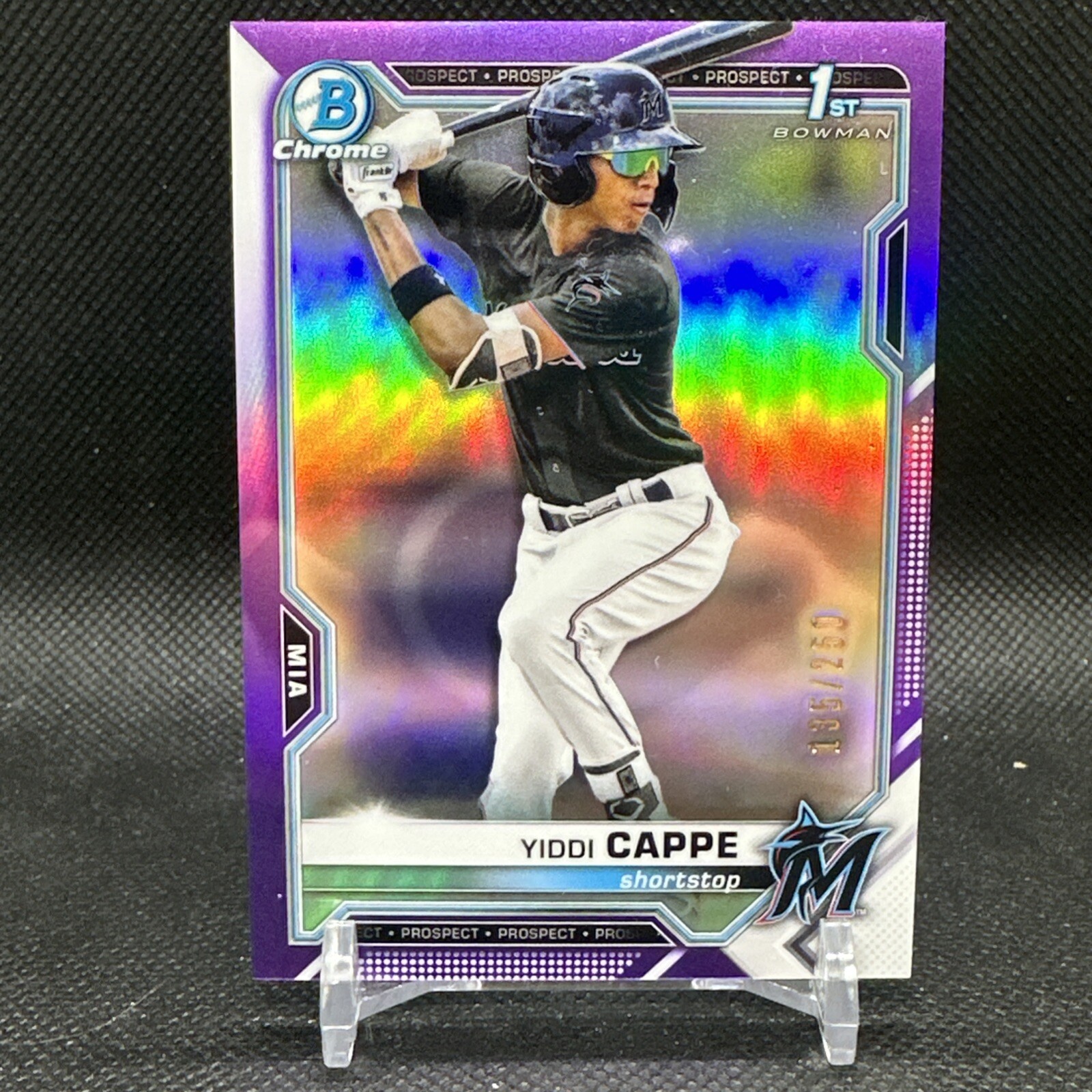 Yiddi Cappe 2021 Bowman 1st Chrome Purple Refractor /250 Miami Marlins BCP-199