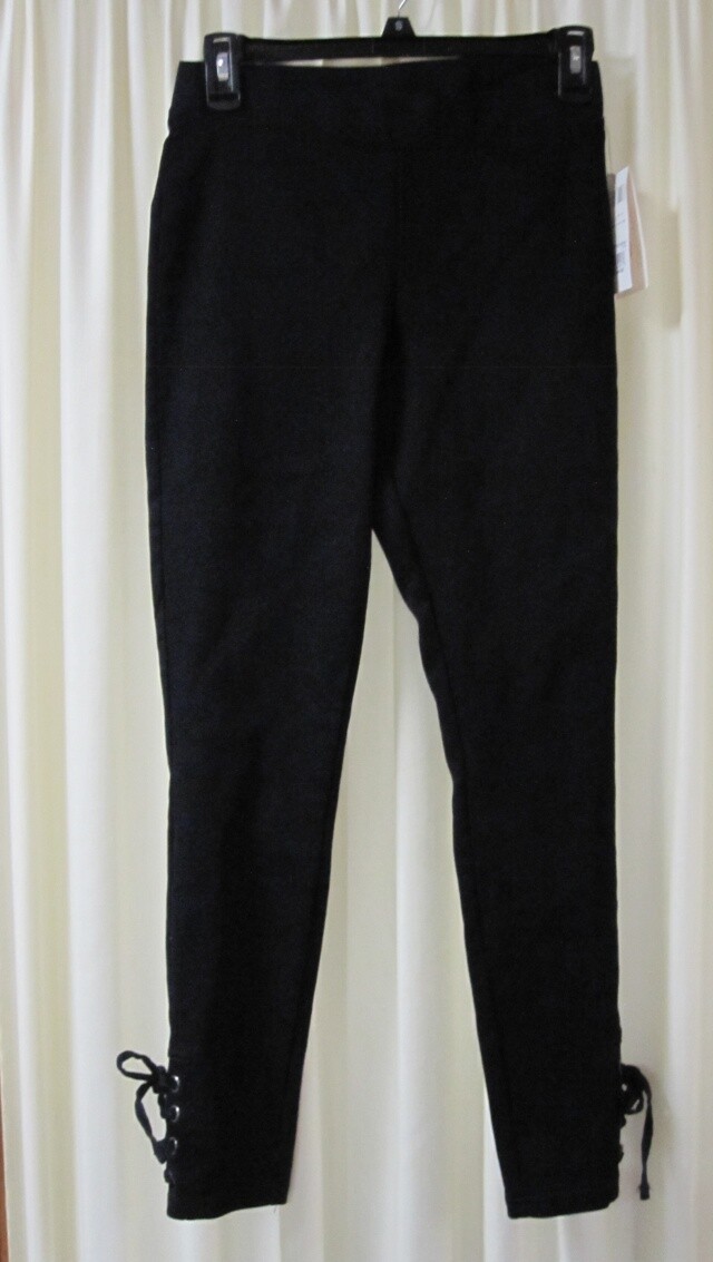 Utopia by HUE Side Laced Twill Skimmer Leggings  Black SIZE S UT19273H