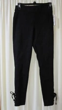 Utopia by HUE Side Laced Twill Skimmer Leggings  Black SIZE S UT19273H
