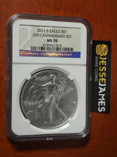 2011 S SILVER EAGLE NGC MS70 FROM THE 25TH ANNIVERSARY SET LABEL