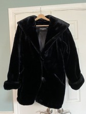 Vintage Donnybrook Made In The USA Faux Black Fur Coat Size M Oversized Hood