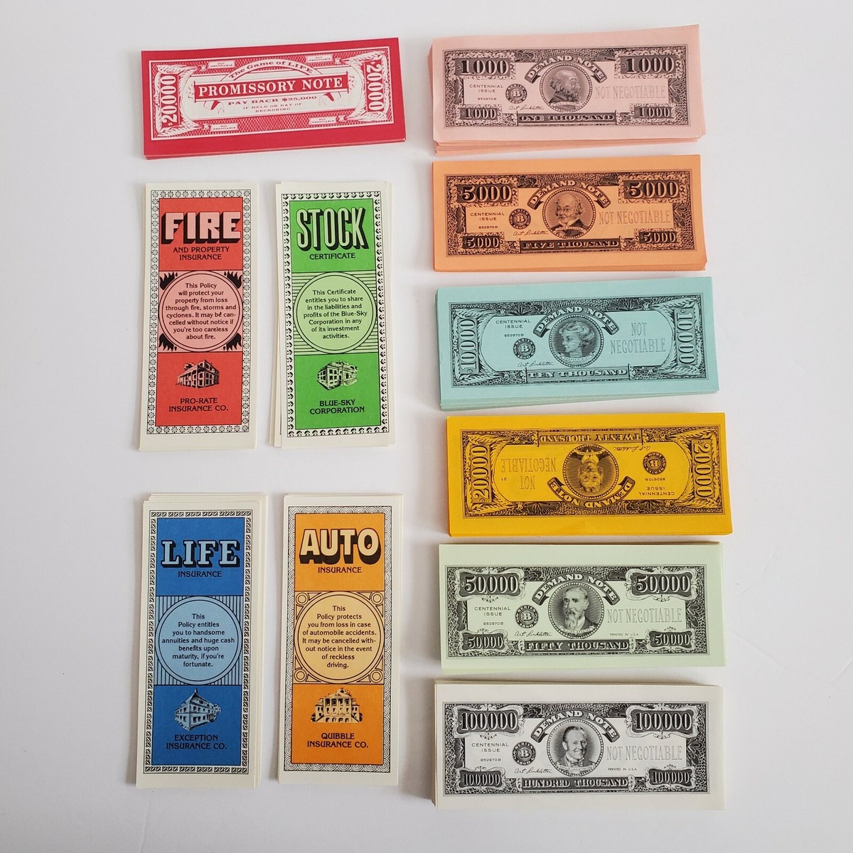 Game of Life Replacement Pieces Parts ~ Money Bank Loan Auto Insurance Stock