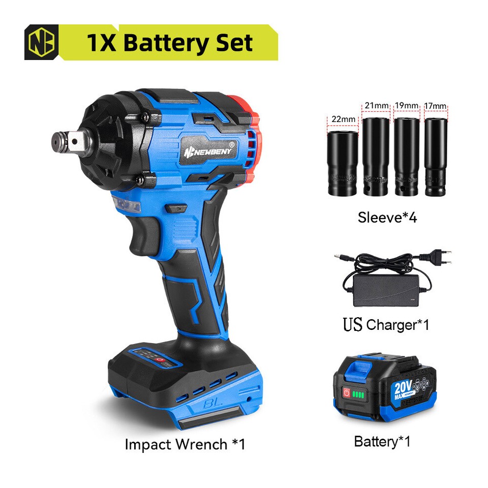 18V Cordless Electric Impact Wrench - 1/2" Drive, 520Nm Torque, Brushless Motor With Battery