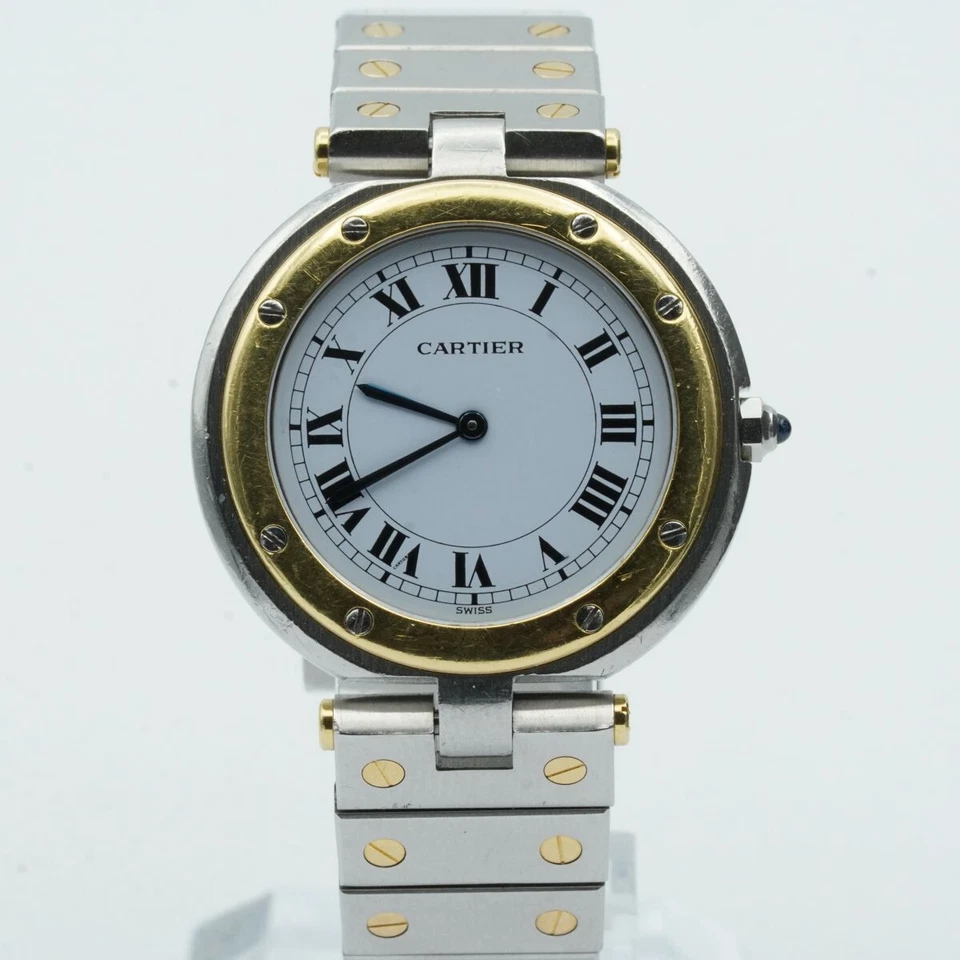 CARTIER SANTOS RONDE QUARTZ DAMEN UHR 33MM STAHL/GOLD VINTAGE MIT STAHL BAND