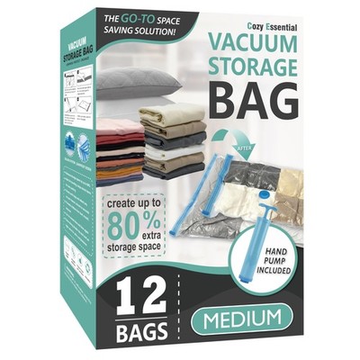 Cozy Essential Vacuum Storage Bags, 80% Compression Medium, Transparent