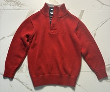 Tommy Hilfiger Boys Sz 6 Red 1/4 Zip Knit Sweater Elbow Patch Mock Neck Preppy
