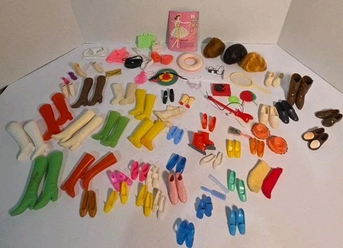 Vintage Lot Of Barbie Like Shoes And Accessories Bundle Some Ken Items Included