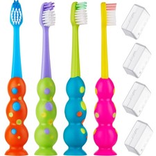 Kids Toothbrush 4 Pack - Soft Bristles with Suction Cup - Toothbrush Kids, Ch...