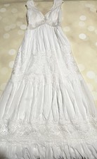 Hebeos NWT A Line Lace Ruched Short Sleeve Floor V Boho Wedding Dress Size Med