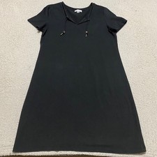 Calvin Klein Womens Large Dress Black Short Sleeve V-Neck Shift Pullover