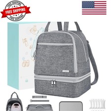 Breast Pump Bag with Insulated Cooler, Double-Layer Pumping Bag for Work Tr...