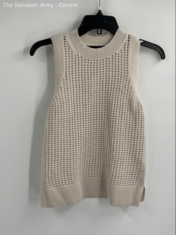 White House Black Market Womens Cream Sleeveless Crew Neck Knit Tank Top Size XS