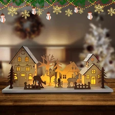Led Light Up Wooden Christmas House Desktop Decoration Village House New