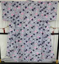 Japanese Vintage Kimono Yukata Cotton White No Lining Traditional Length 55 in