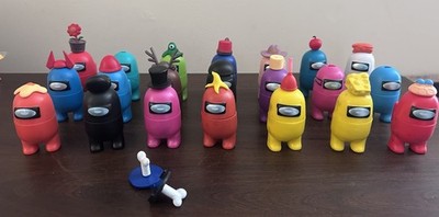 Among Us Crew Member 21 Figures Set Multicolor Plastic Hats Flower Pot Bone READ