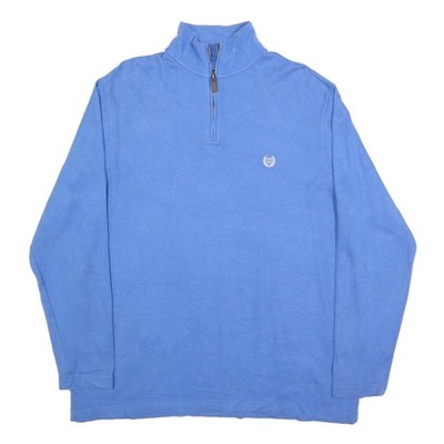 CHAPS Herren Blau Uni Rollkragen 1/2 Zip Basic Strick Pullover Baumwolle L