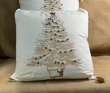 Set Of 2 Beautiful Embroidered Beaded Christmas Tree Pillows