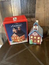 St. Nicholas Square Village School House Lighted Hand Painted w/Box 1991 Vtg