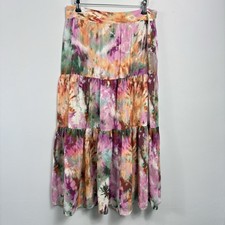 ANTHROPOLOGIE X KACHEL Skirt Womens Size UK 10 Pink 100% Silk Midi Tiered