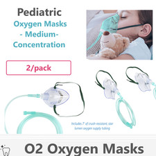 Pediatric O2 Medium-Concentration Standard Mask w/ 7' Feet Nasal Cannula - 2/Pk
