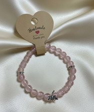 Pink Mica Powder Beaded Stretch Bracelet w/ S...