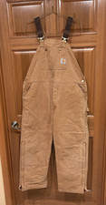 Carhartt Insulated Duck Bib Overalls Mens 44x30 Brown Double Knee Canvas USA