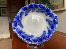 Antique Victorian Flow Blue Grindley Argyle English 10-3/8" Serving Bowl Oval