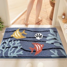 Funny Underwater Ocean Fish Seashell Plush Fleece Bath Mat Rug 20x31 Inch