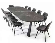 TAVOLO TONDO 120 ALLUNGABILE FINO CM.370 PIANI LEGNO C/BASE IN METALLO NERA 610*