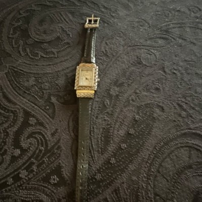 Brighton Augusta Quartz Rectangle Analog Black & Brown Leather Strap Watch