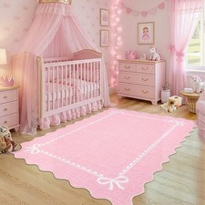 Washable Living Room Rug 120x170 cm, Modern Scalloped Bow Bedroom Carpet, Non S