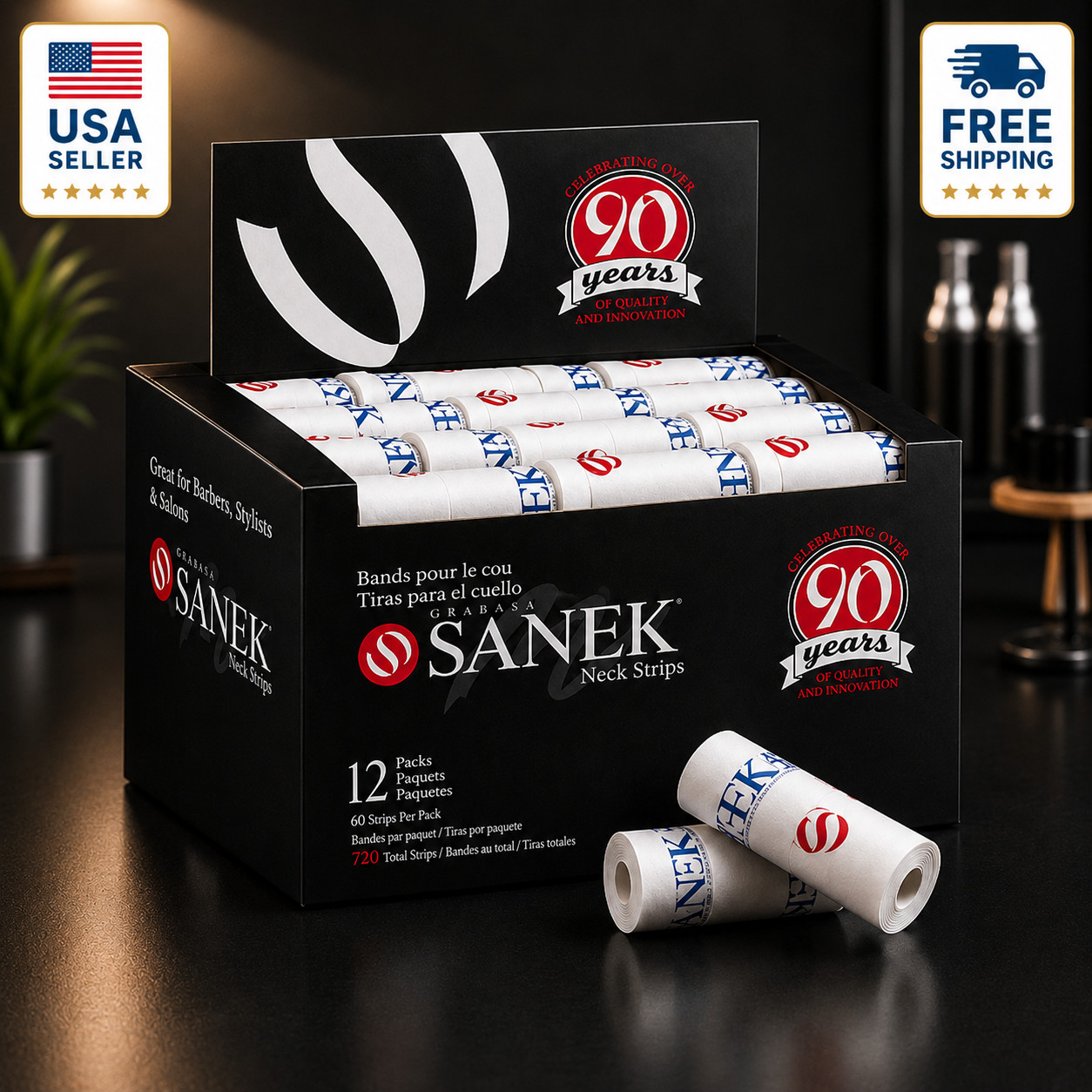 Sanek Neck Strips 12 Pack Disposable Barber Salon Paper Neck Strips 720