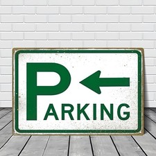 Vintage Parking Metal Sign 8x12 Inch Green Border Left Arrow