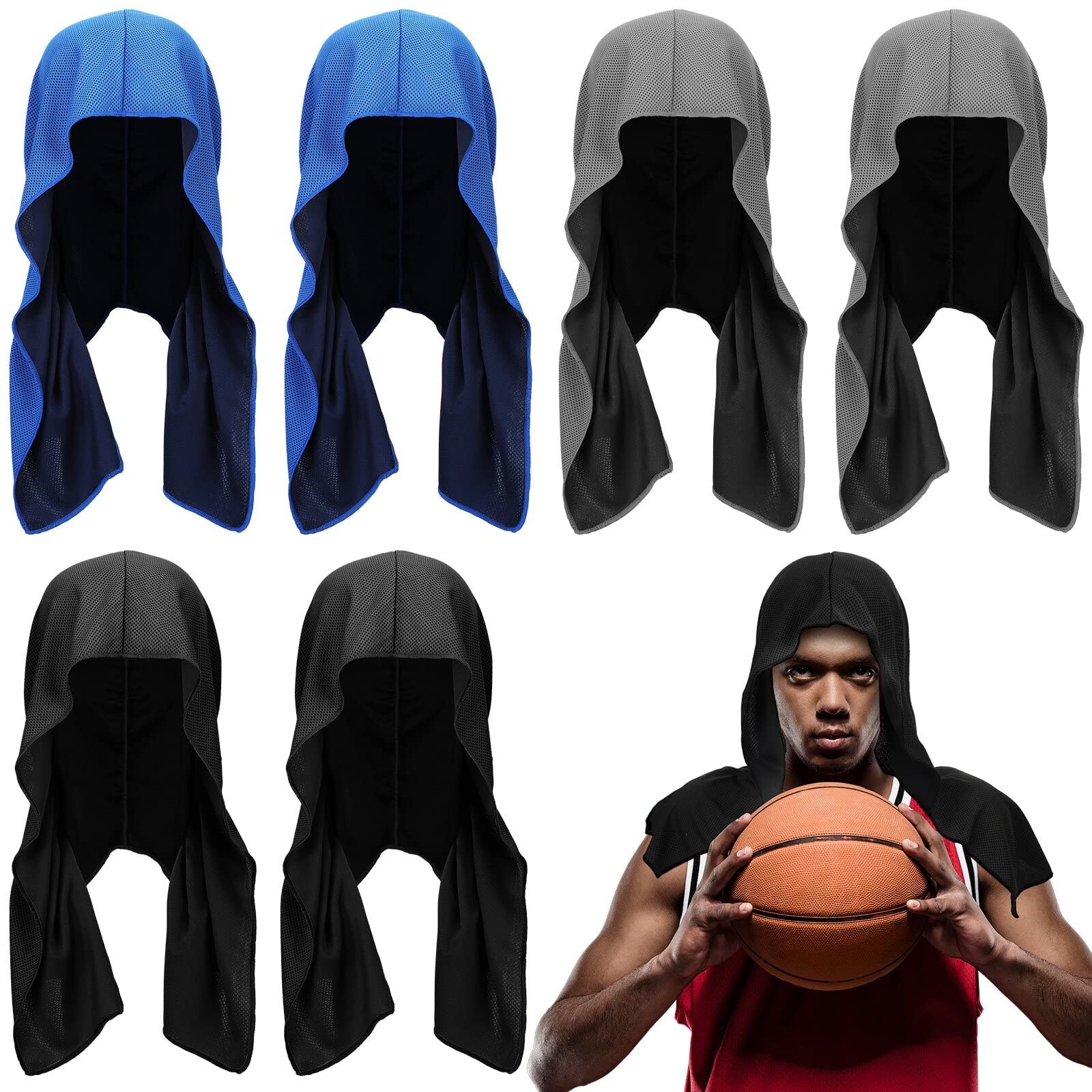 New 6 Pcs Cooling Hoodie Towel for Face Sport Hood Towels Neck Cooler Wraps Soft