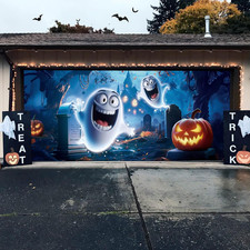 Halloween Garage Door Cover Decor, 7X16Ft Outdoor Party Backdrop