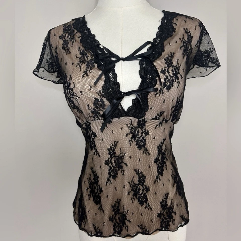 Y2K MIXIT Babydoll Top de Malla de Encaje Capricho Hada Grunge Coqueta De Colección Años 90 Talla M Foto 3 de 4