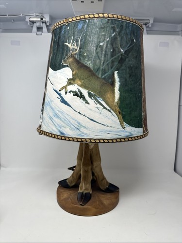 Vintage Rustic Deer Foot Lamp & Shade White Tail Deer Hunting Lodge Cabin Decor - Picture 1 of 7