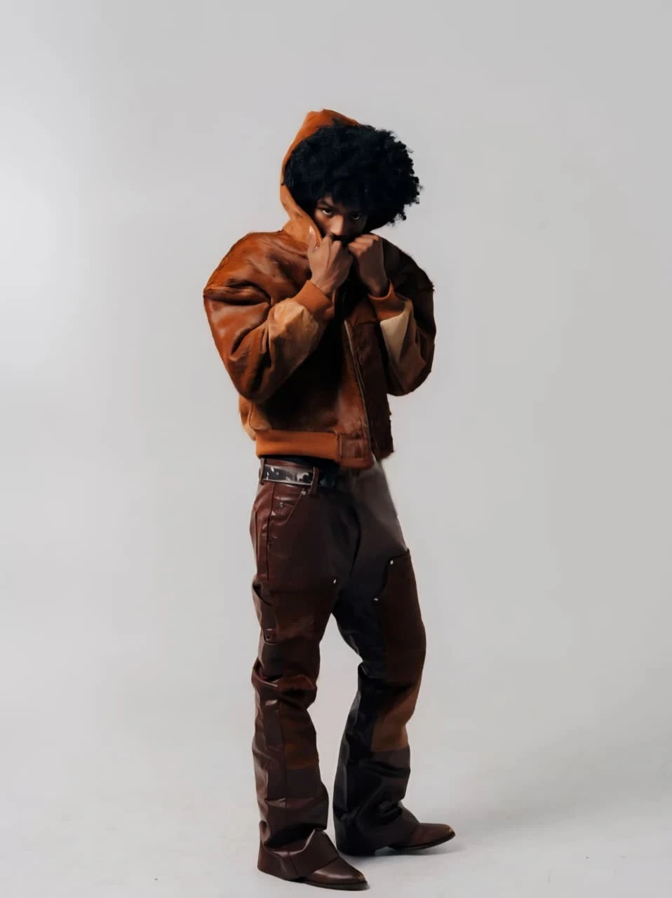 Men's Western Brown Pony Skin Fur Leather Hoodie Hair-On Natural Cowhide Hoodie