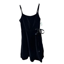 Moods Black Velvet Midi Dress Spaghetti Strap Ribbon Tie Size 14 NWT