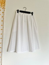 Vintage White Eyelet Midi Skirt Pockets Made USA Medium Cottagecore Prairie