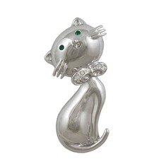 Big Head Cat with Green Crystal Eyes Brooch Pin - DPRA514